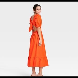 Women's Puff Elbow Sleeve Open Back Dress - Who What Wear - orange-XS
